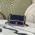 Chanel 25C Mini Flap bag Tweed and gold metallic A69900 Dark blue denim