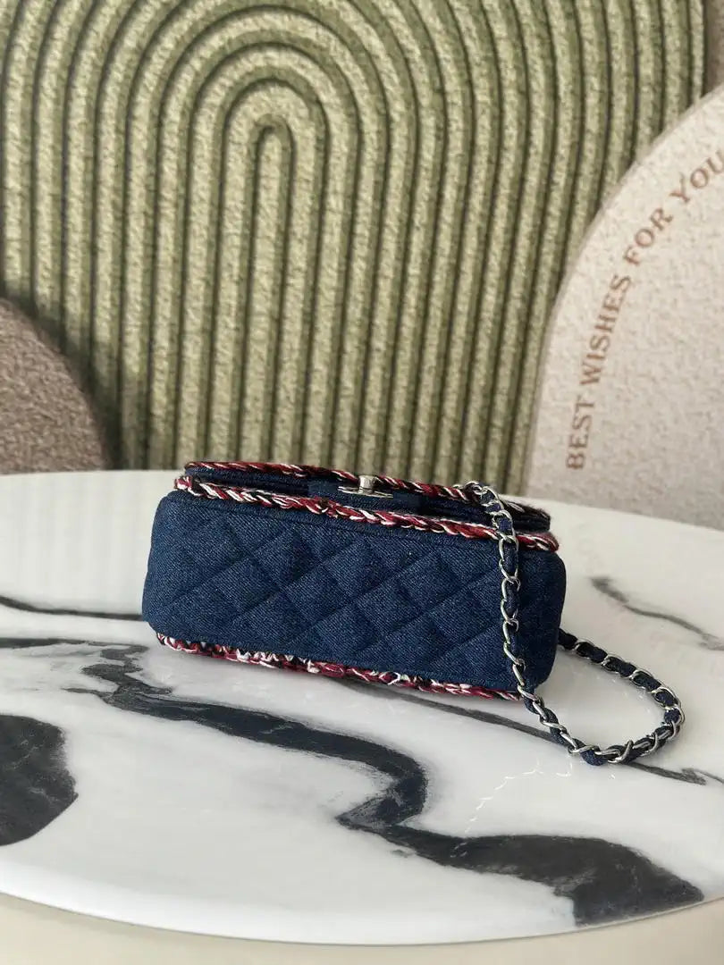 Chanel 25C Mini Flap bag Tweed and gold metallic A69900 Dark blue denim