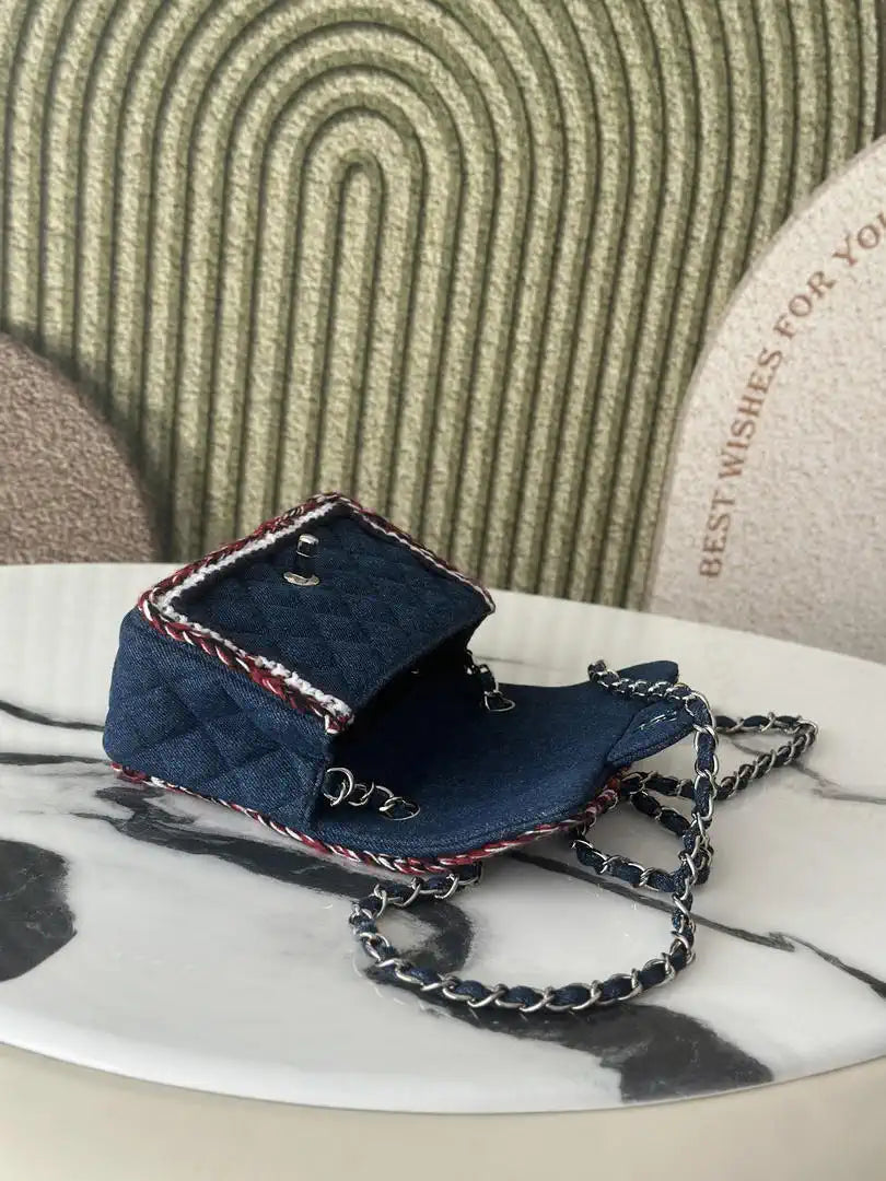 Chanel 25C Mini Flap bag Tweed and gold metallic A69900 Dark blue denim