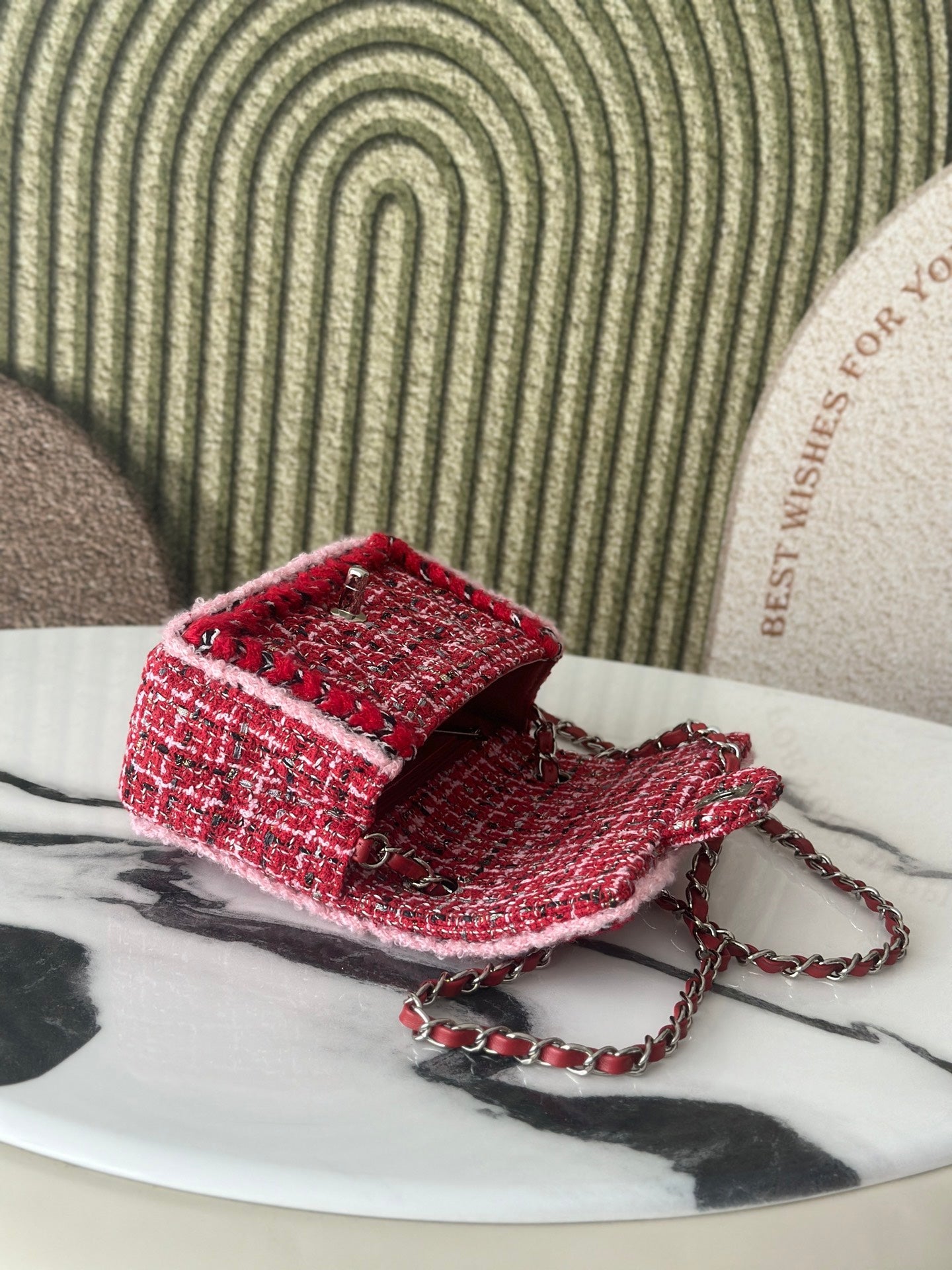 Chanel 25C Mini Flap bag Tweed and gold metallic A69900 Red