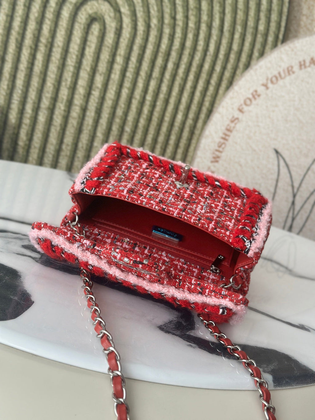 Chanel 25C Mini Flap bag Tweed and gold metallic A69900 Red