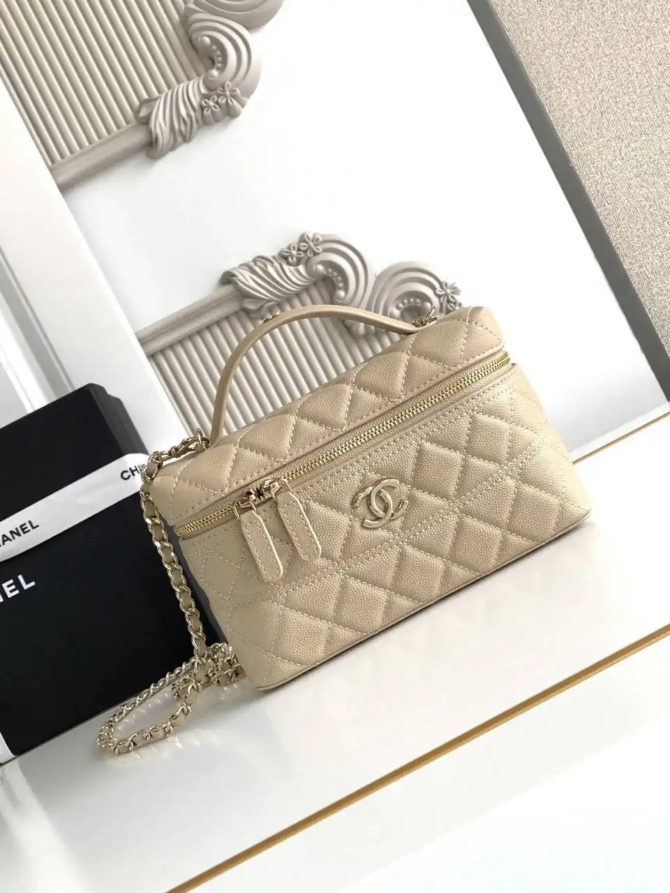 Chanel 25C Vanity with Chain Grained Calfskin AP4407 Apricot