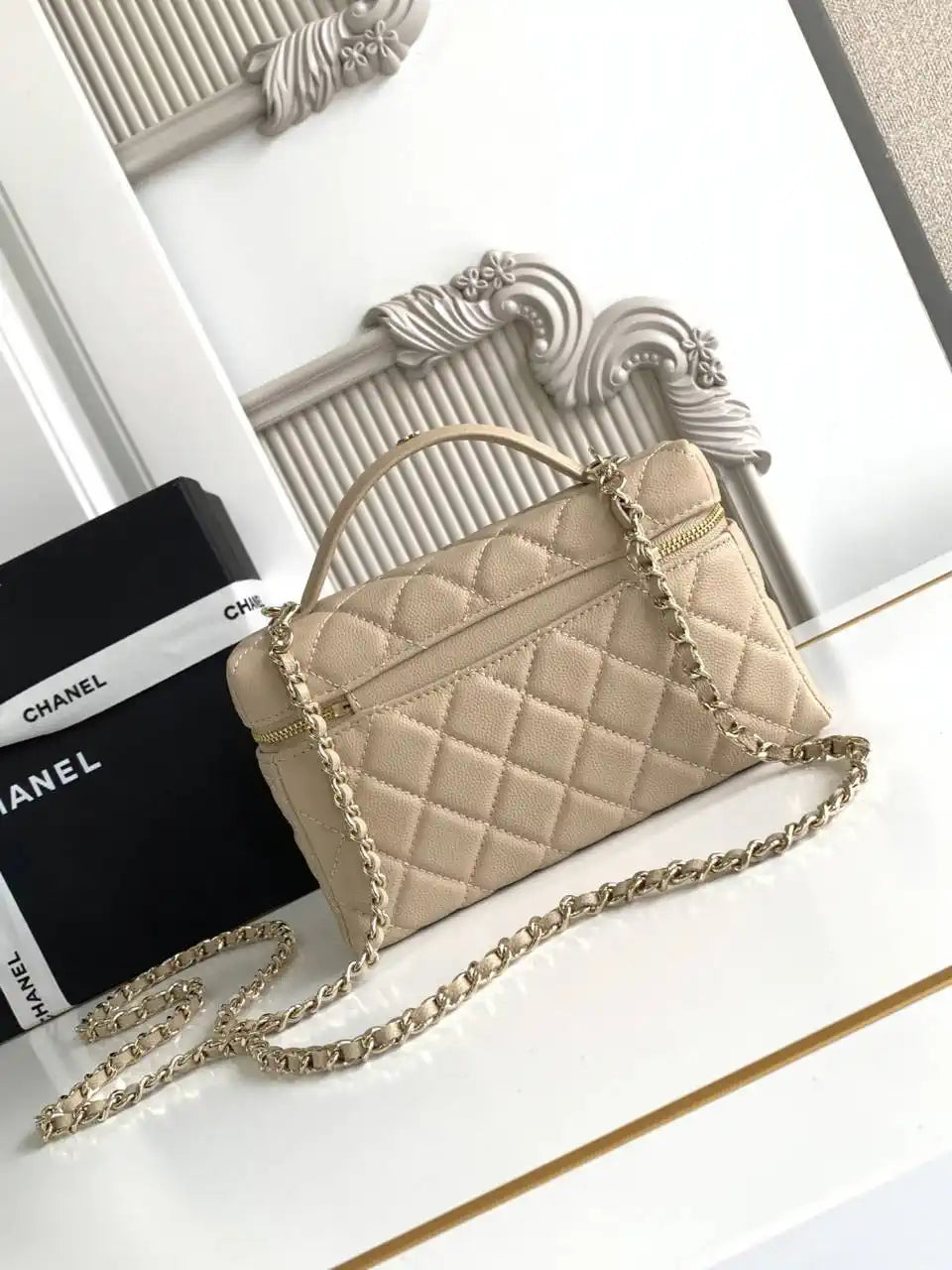 Chanel 25C Vanity with Chain Grained Calfskin AP4407 Apricot