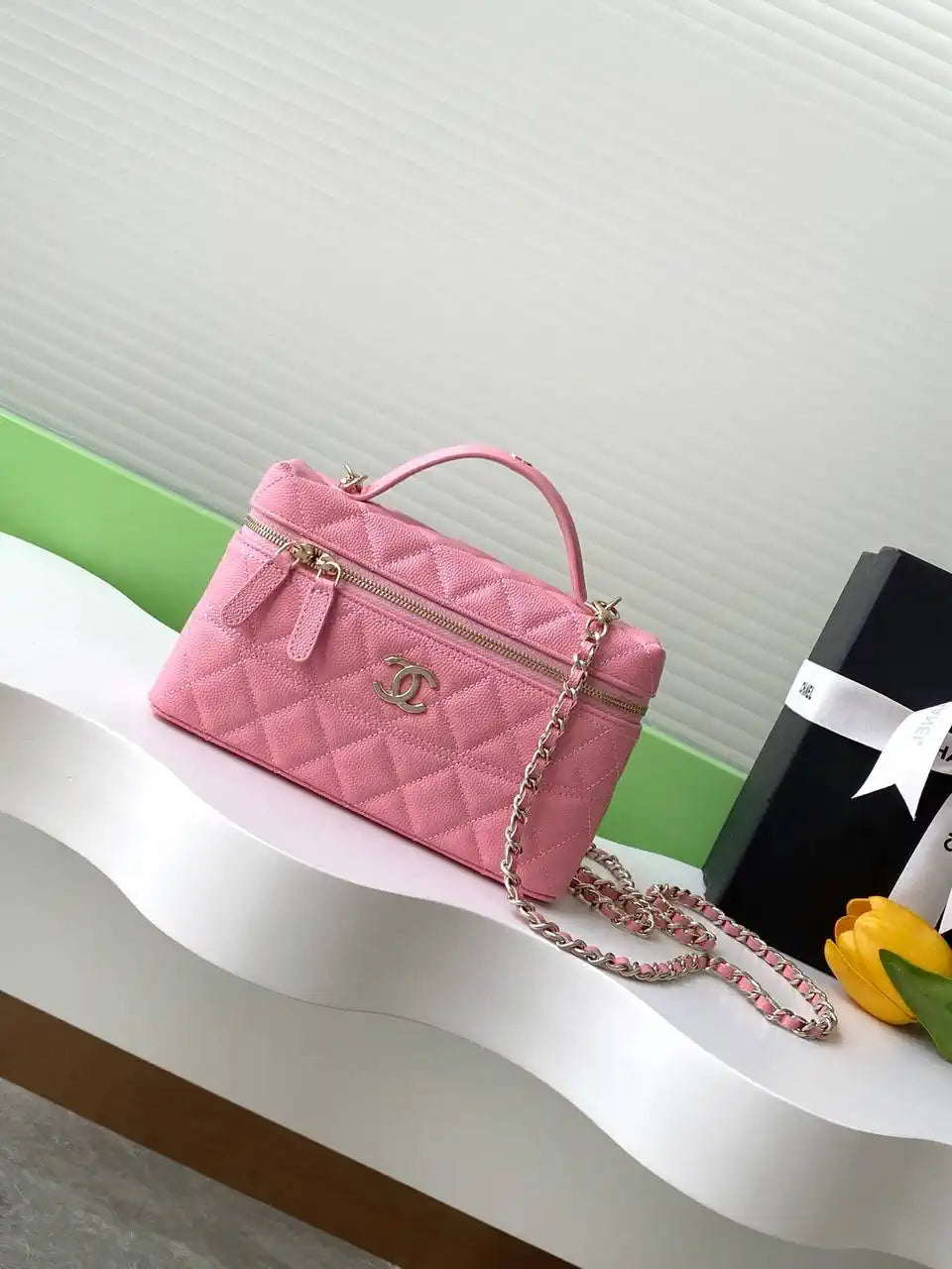 Chanel 25C Vanity with Chain Grained Calfskin AP4407 Pink