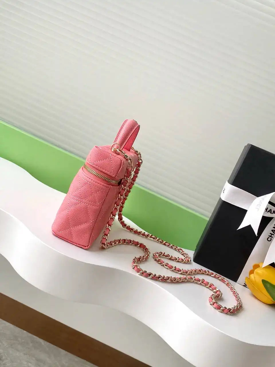 Chanel 25C Vanity with Chain Grained Calfskin AP4407 Rose Red
