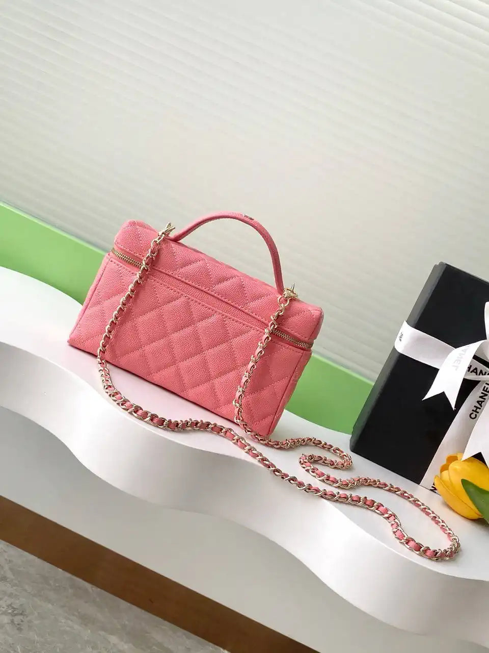 Chanel 25C Vanity with Chain Grained Calfskin AP4407 Rose Red