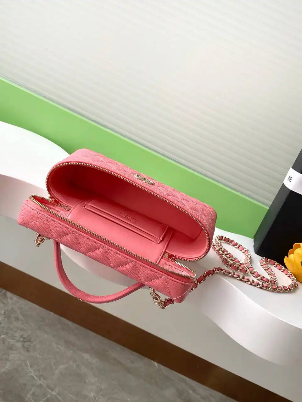 Chanel 25C Vanity with Chain Grained Calfskin AP4407 Rose Red