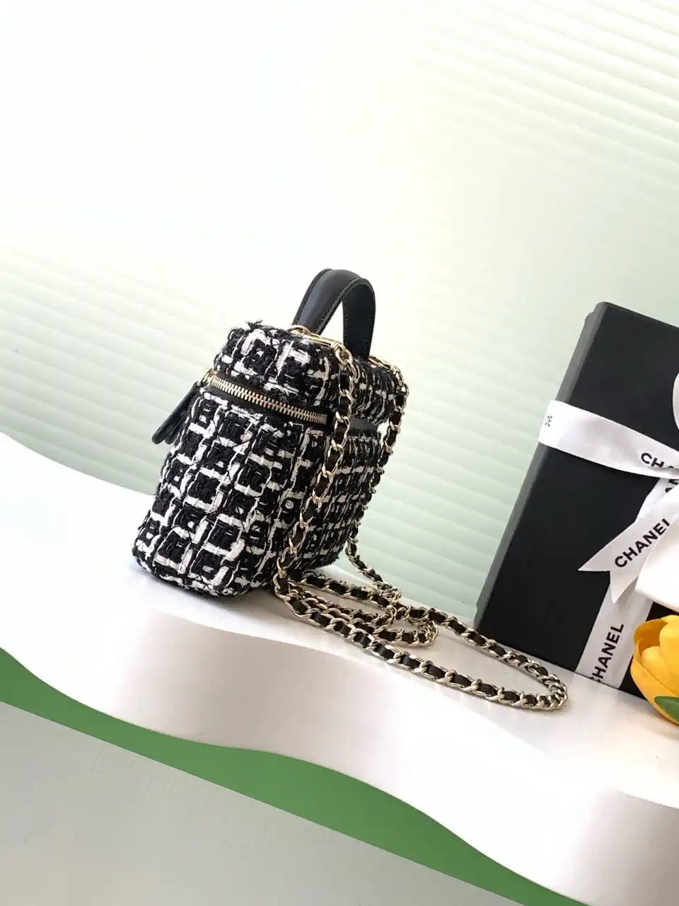 Chanel 25C Vanity with Chain Canvas AP4407 Black &white