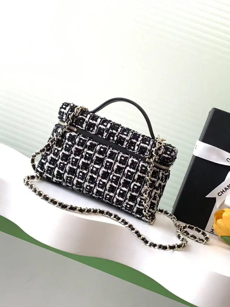 Chanel 25C Vanity with Chain Canvas AP4407 Black &white