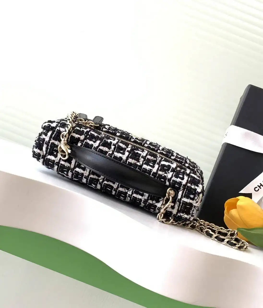 Chanel 25C Vanity with Chain Canvas AP4407 Black &white