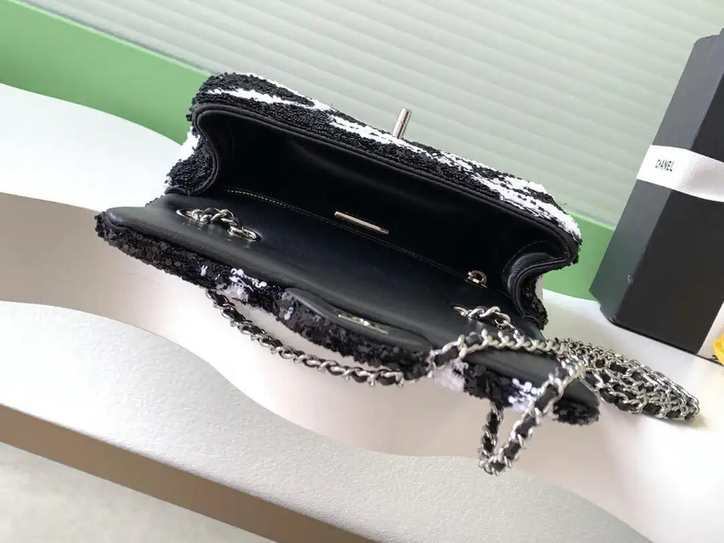 Chanel 25K Evening Butterfly Black sequin mini AS4561 Lambskin Bag