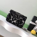 Chanel 25K Evening Sequined camellia black and white mini AS4561 Lambskin Bag