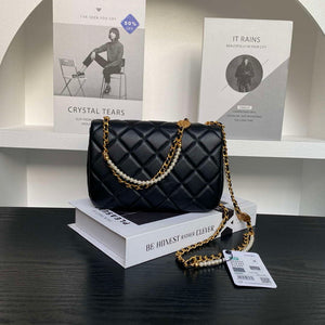 Chanel 25P AS5352  Mini Flap Bag Shiny Lambskin  Imitation Pearls & Gold-Tone Metal Black - Default Title - View 3