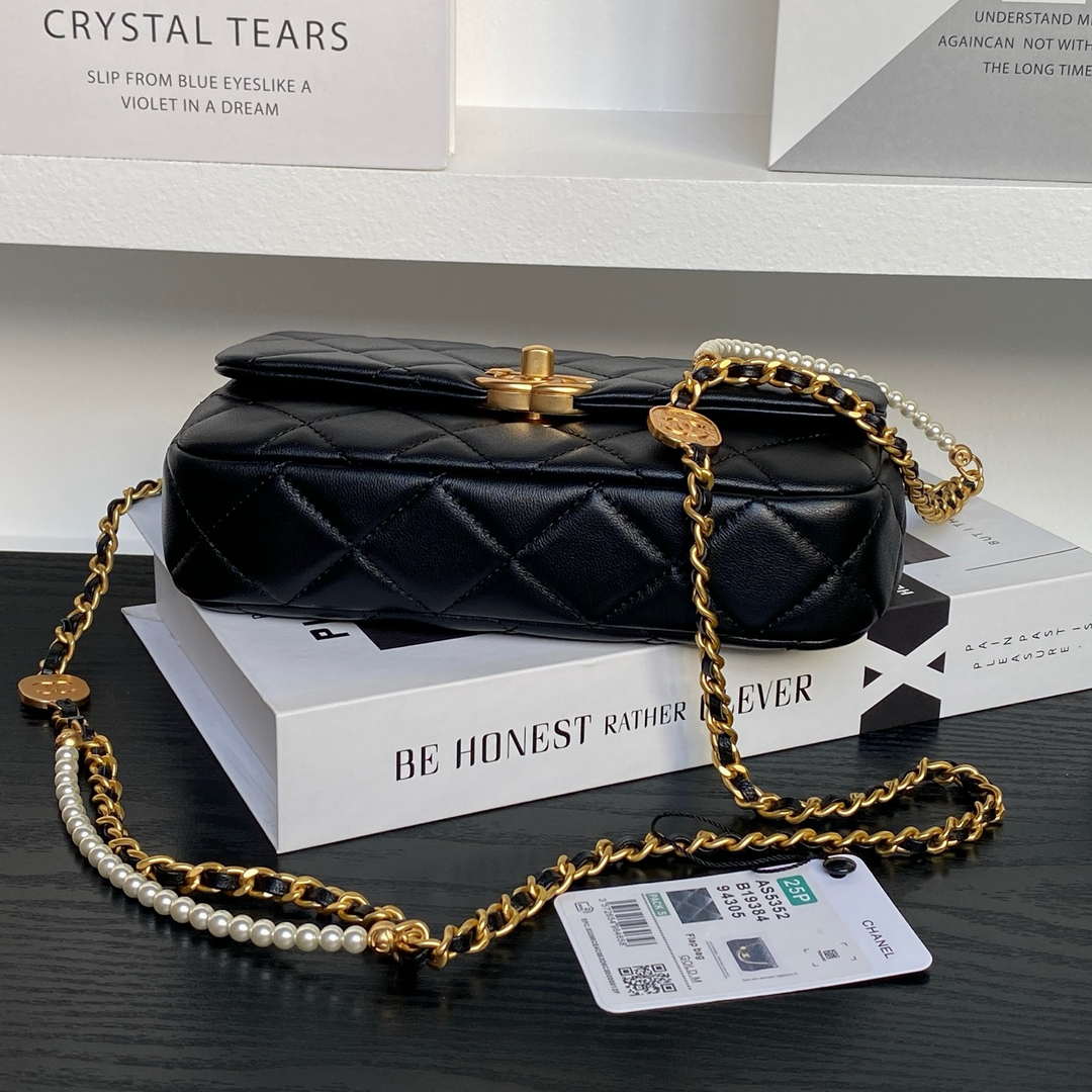 Chanel 25P AS5352  Mini Flap Bag Shiny Lambskin  Imitation Pearls & Gold-Tone Metal Black - Default Title - View 8