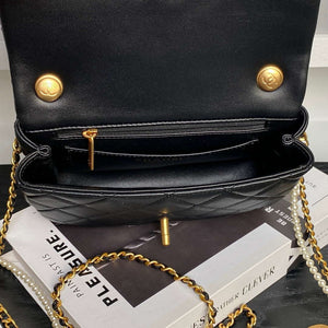 Chanel 25P AS5352  Mini Flap Bag Shiny Lambskin  Imitation Pearls & Gold-Tone Metal Black - Default Title - View 9