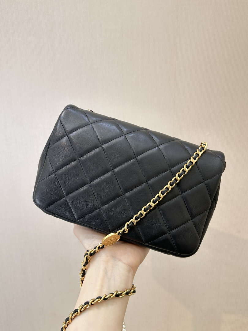 Chanel 25P AS5352  Mini Flap Bag Shiny Lambskin  Imitation Pearls & Gold-Tone Metal Black - Default Title - View 13