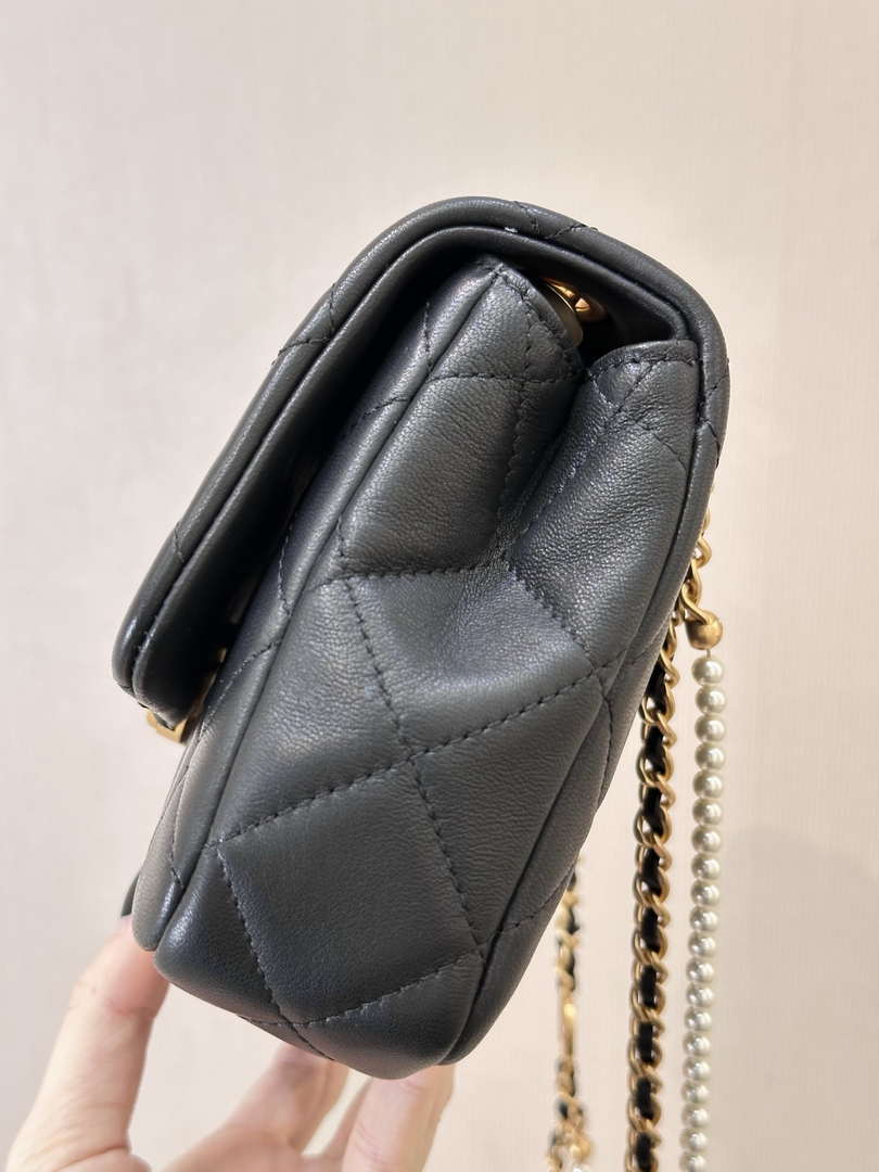Chanel 25P AS5352  Mini Flap Bag Shiny Lambskin  Imitation Pearls & Gold-Tone Metal Black - Default Title - View 14