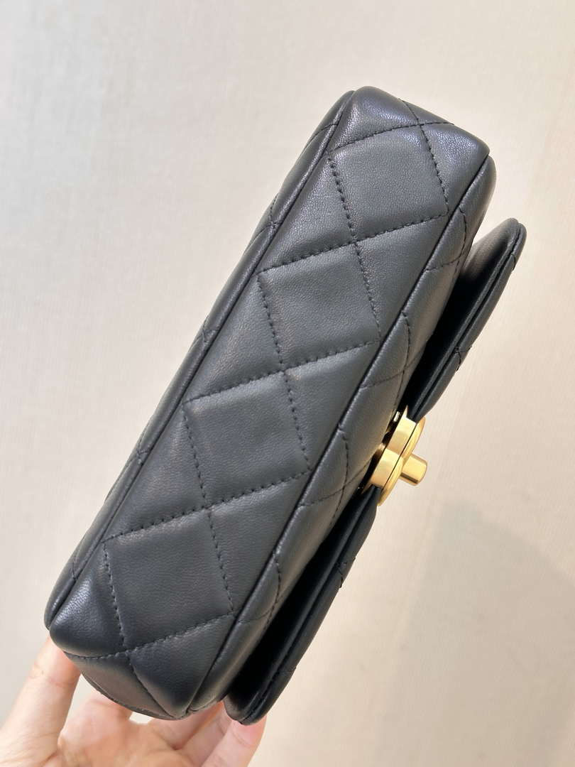 Chanel 25P AS5352  Mini Flap Bag Shiny Lambskin  Imitation Pearls & Gold-Tone Metal Black - Default Title - View 15