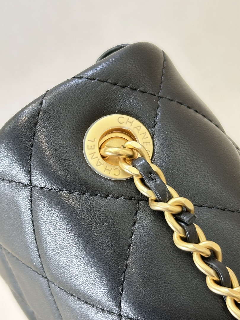 Chanel 25P AS5352  Mini Flap Bag Shiny Lambskin  Imitation Pearls & Gold-Tone Metal Black - Default Title - View 17