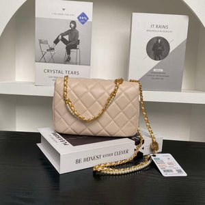 Chanel 25P AS5352  Mini Flap Bag Shiny Lambskin  Imitation Pearls & Gold-Tone Metal Apricot - Default Title - View 2