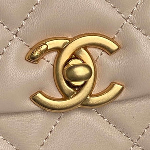 Chanel 25P AS5352  Mini Flap Bag Shiny Lambskin  Imitation Pearls & Gold-Tone Metal Apricot - Default Title - View 3