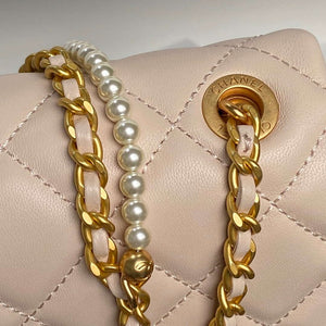 Chanel 25P AS5352  Mini Flap Bag Shiny Lambskin  Imitation Pearls & Gold-Tone Metal Apricot - Default Title - View 4