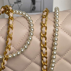 Chanel 25P AS5352  Mini Flap Bag Shiny Lambskin  Imitation Pearls & Gold-Tone Metal Apricot - Default Title - View 6