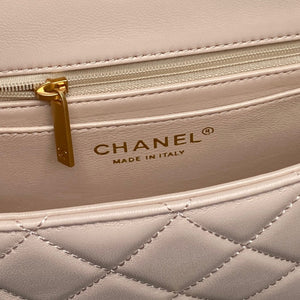 Chanel 25P AS5352  Mini Flap Bag Shiny Lambskin  Imitation Pearls & Gold-Tone Metal Apricot - Default Title - View 9