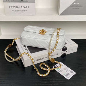 Chanel 25P AS5352  Mini Flap Bag Shiny Lambskin  Imitation Pearls & Gold-Tone Metal White - Default Title - View 9