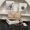 Chanel 25P AS5353 Flap Bag Shiny Lambskin  Imitation Pearls & Gold-Tone Metal Apricot