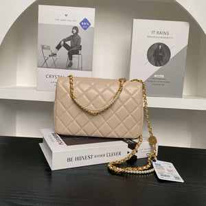 Chanel 25P AS5353 Flap Bag Shiny Lambskin  Imitation Pearls & Gold-Tone Metal Apricot - Default Title - View 2