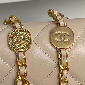 Chanel 25P AS5353 Flap Bag Shiny Lambskin  Imitation Pearls & Gold-Tone Metal Apricot - Default Title - View 5