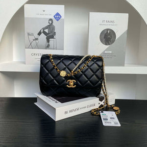 Chanel 25P AS5353 Flap Bag Shiny Lambskin  Imitation Pearls & Gold-Tone Metal Black - Default Title - View 1