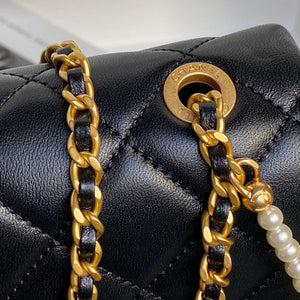 Chanel 25P AS5353 Flap Bag Shiny Lambskin  Imitation Pearls & Gold-Tone Metal Black - Default Title - View 4