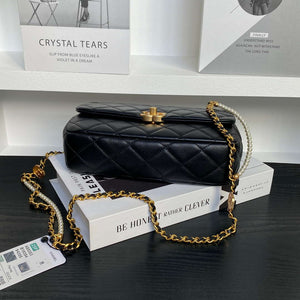 Chanel 25P AS5353 Flap Bag Shiny Lambskin  Imitation Pearls & Gold-Tone Metal Black - Default Title - View 7