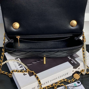 Chanel 25P AS5353 Flap Bag Shiny Lambskin  Imitation Pearls & Gold-Tone Metal Black - Default Title - View 8