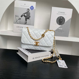 Chanel 25P AS5353 Flap Bag Shiny Lambskin  Imitation Pearls & Gold-Tone Metal White - Default Title - View 1