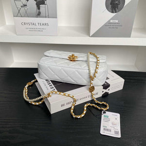Chanel 25P AS5353 Flap Bag Shiny Lambskin  Imitation Pearls & Gold-Tone Metal White - Default Title - View 6