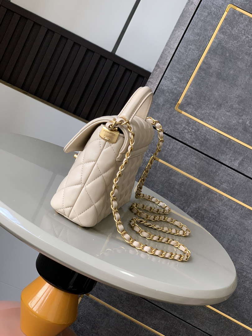 Chanel 25P AS5355 Small Flap Bag With Top Handle Apricot Lambskin