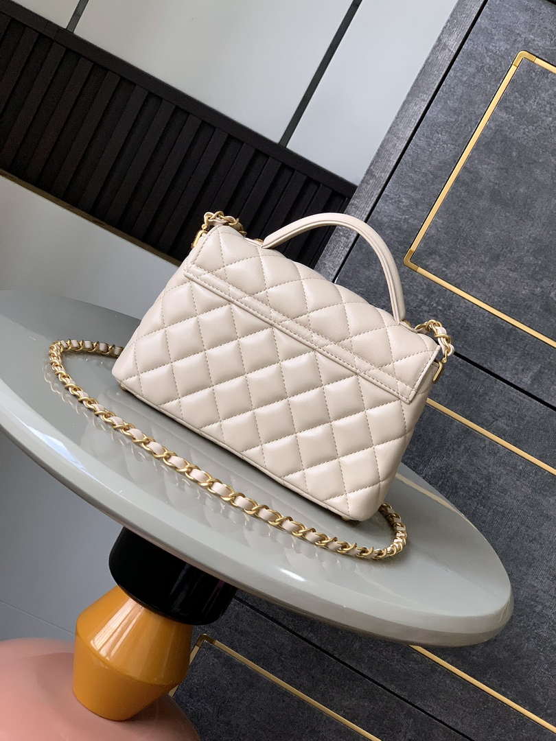 Chanel 25P AS5355 Small Flap Bag With Top Handle Apricot Lambskin