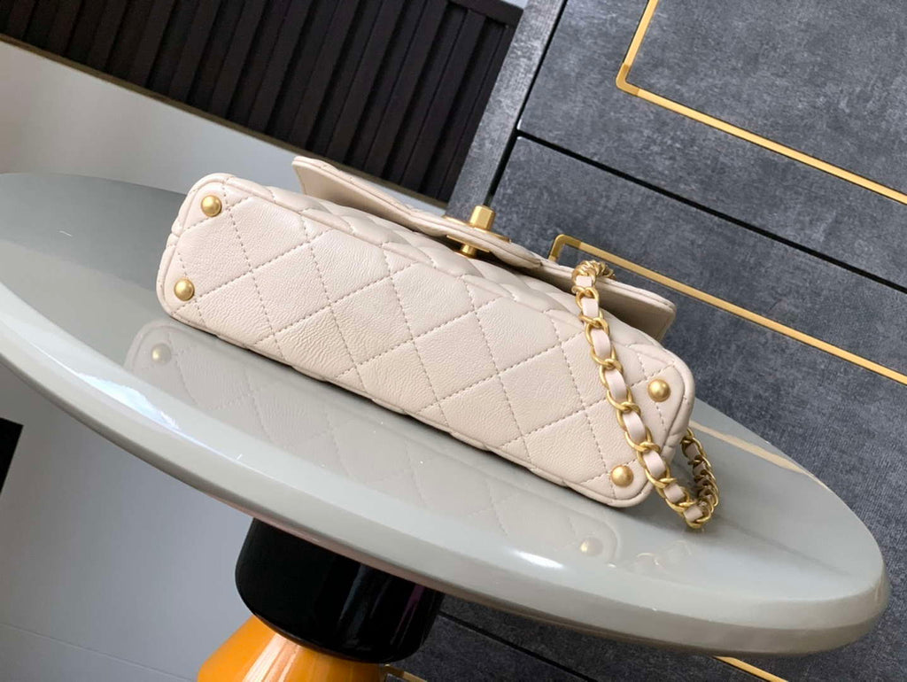 Chanel 25P AS5355 Small Flap Bag With Top Handle Apricot Lambskin