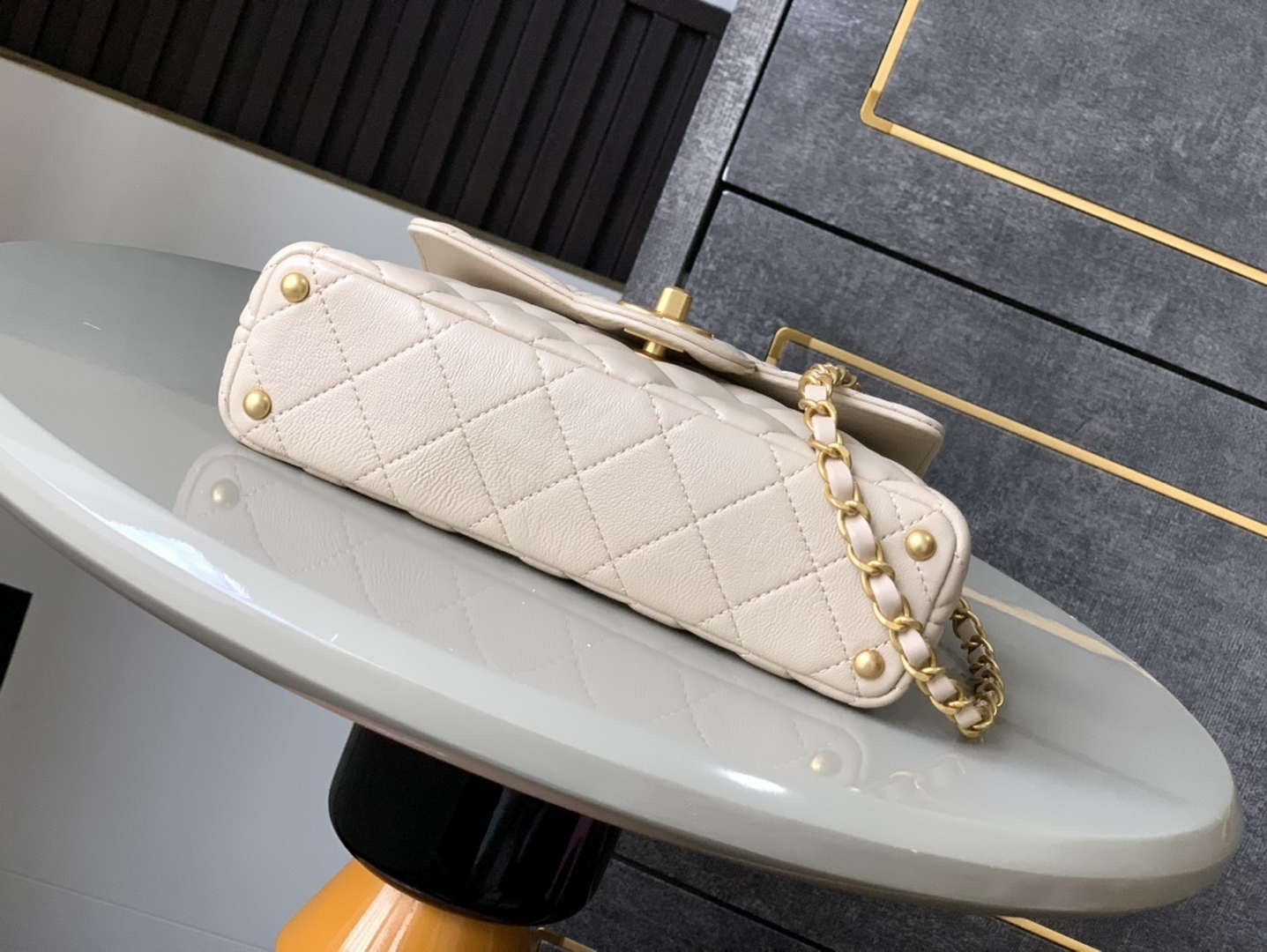 Chanel 25P AS5355 Small Flap Bag With Top Handle Apricot Lambskin