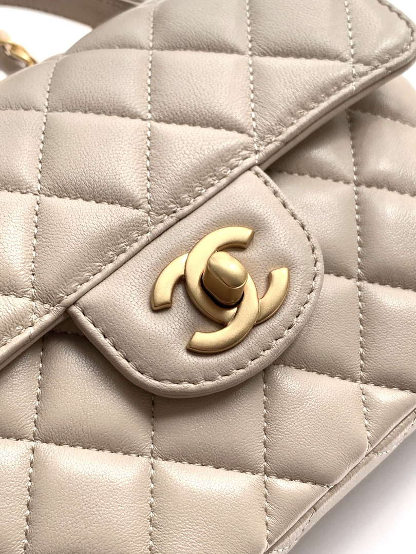 Chanel 25P AS5355 Small Flap Bag With Top Handle Apricot Lambskin - Default Title - View 6
