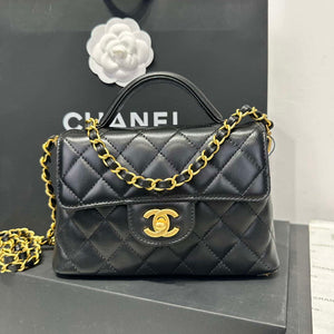 Chanel 25P AS5355 Small Flap Bag With Top Handle Black Lambskin - Default Title - View 2