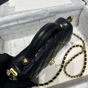 Chanel 25P AS5355 Small Flap Bag With Top Handle Black Lambskin - Default Title - View 3