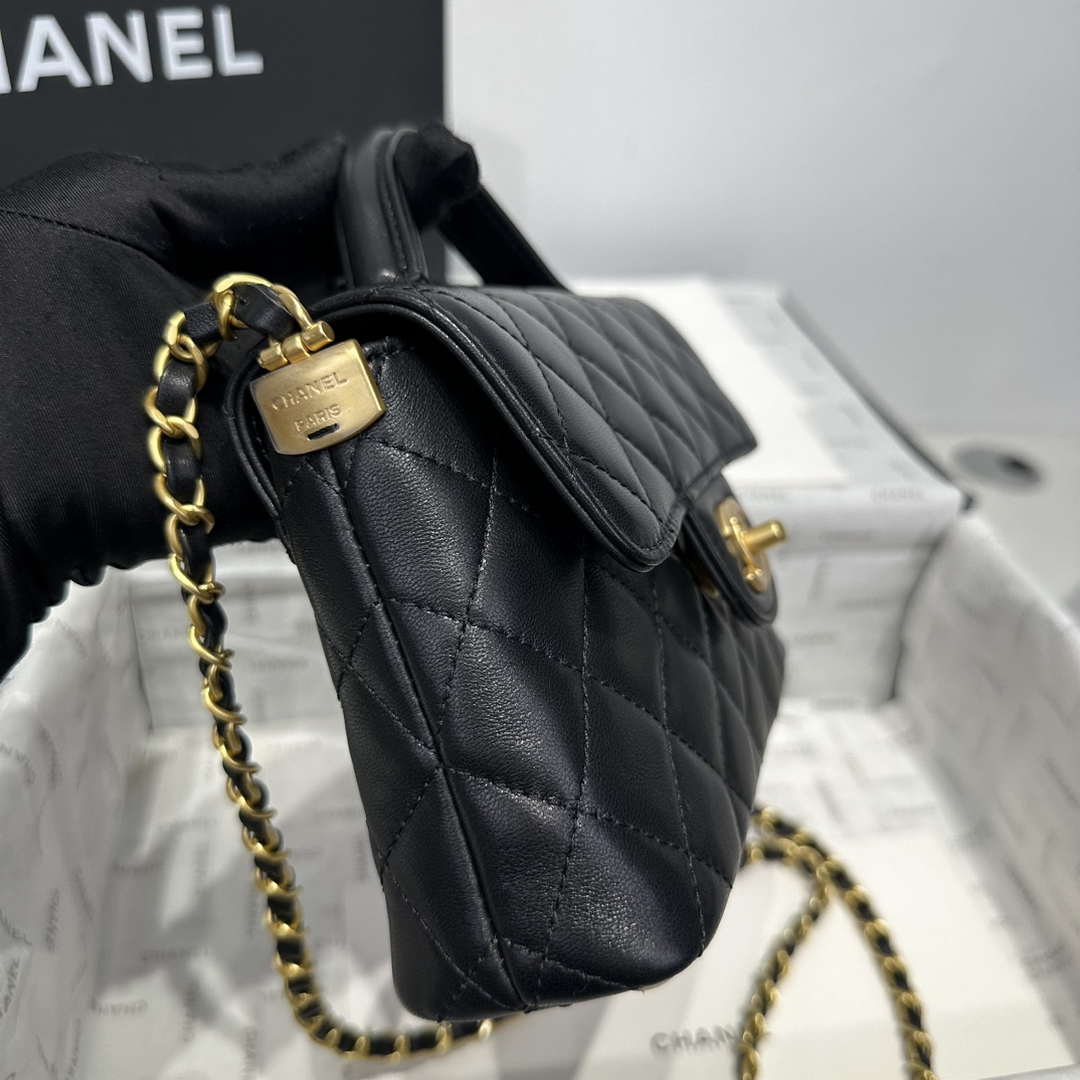 Chanel 25P AS5355 Small Flap Bag With Top Handle Black Lambskin - Default Title - View 4