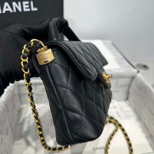 Chanel 25P AS5355 Small Flap Bag With Top Handle Black Lambskin - Default Title - View 4