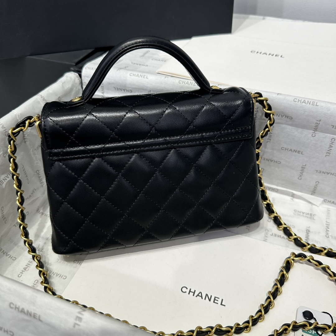 Chanel 25P AS5355 Small Flap Bag With Top Handle Black Lambskin - Default Title - View 5