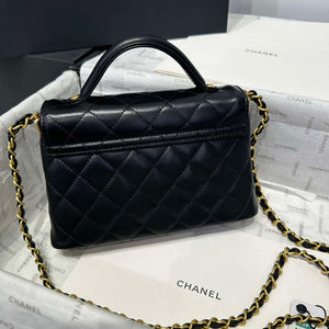 Chanel 25P AS5355 Small Flap Bag With Top Handle Black Lambskin - Default Title - View 5