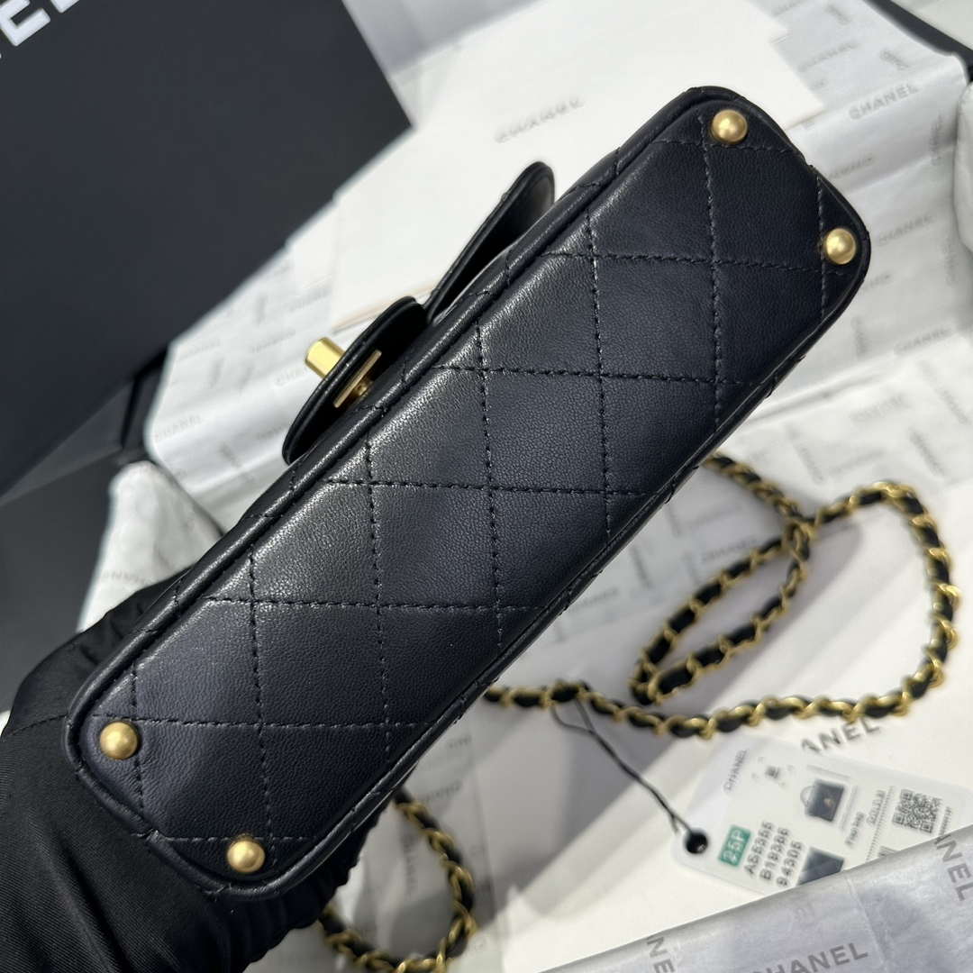 Chanel 25P AS5355 Small Flap Bag With Top Handle Black Lambskin - Default Title - View 6